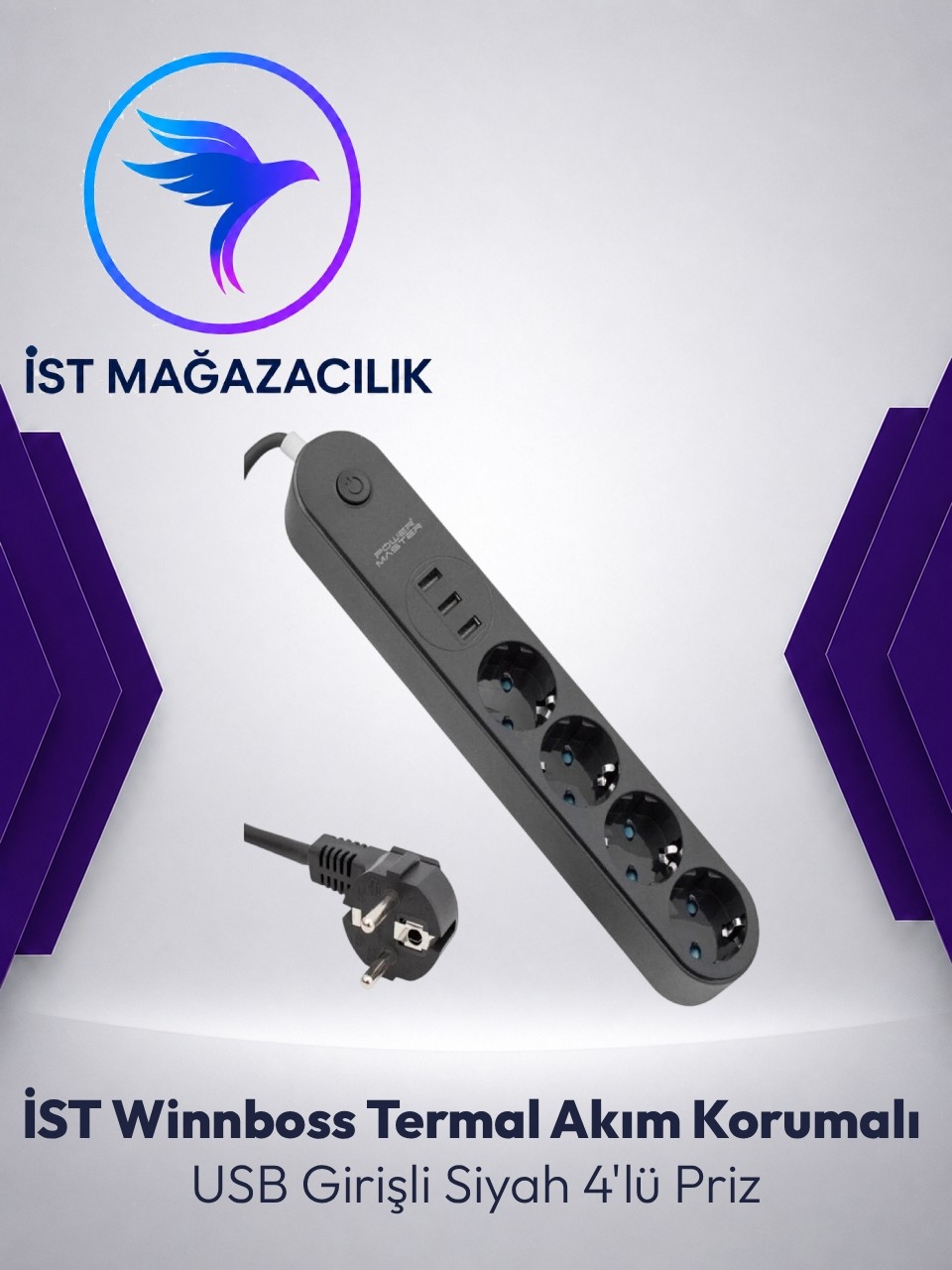 Winnboss 4'lü Priz USB Girişli Termal Akım Korumalı