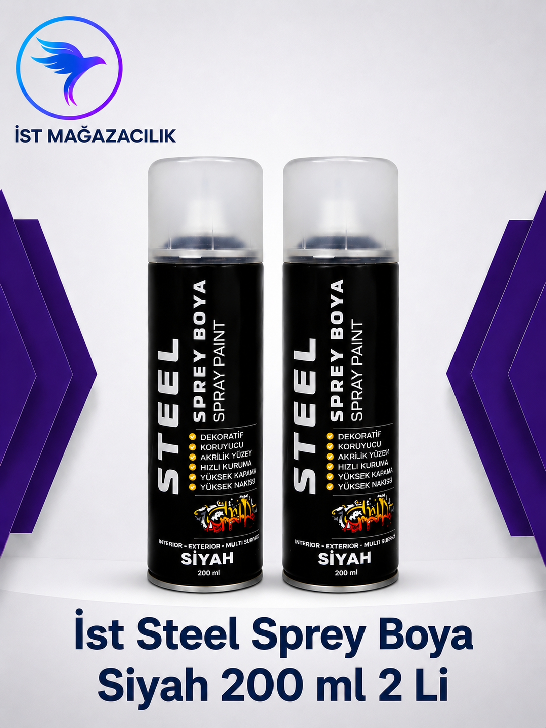 Steel Sprey Boya Siyah 200 ml 2 Li