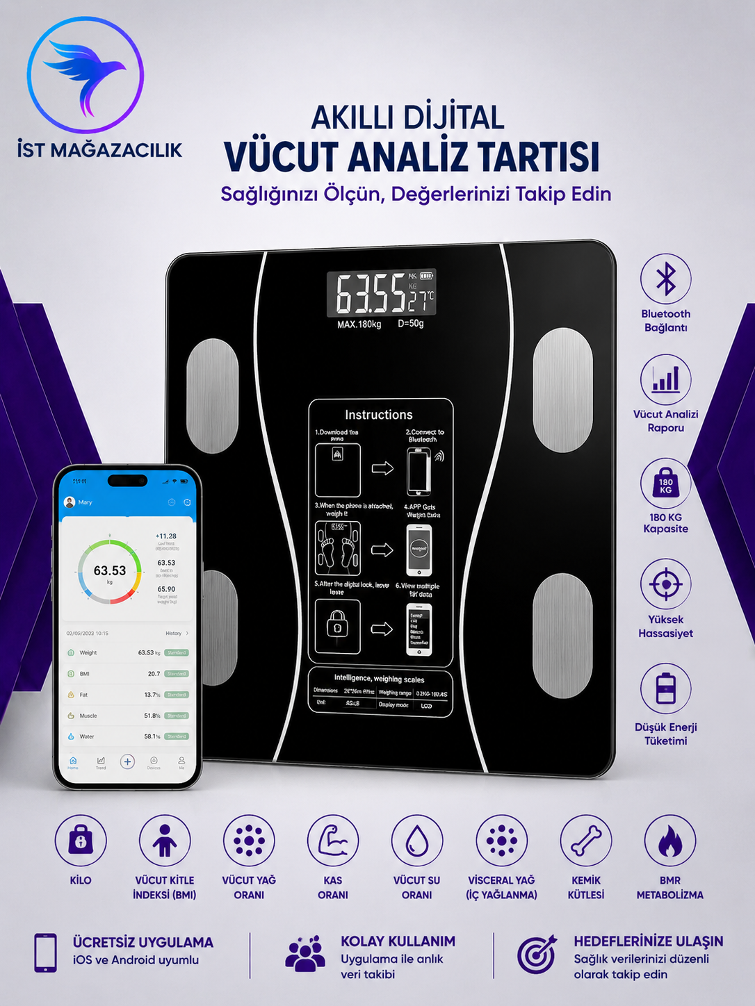 Akıllı Dijital Vücut Analiz Tartısı