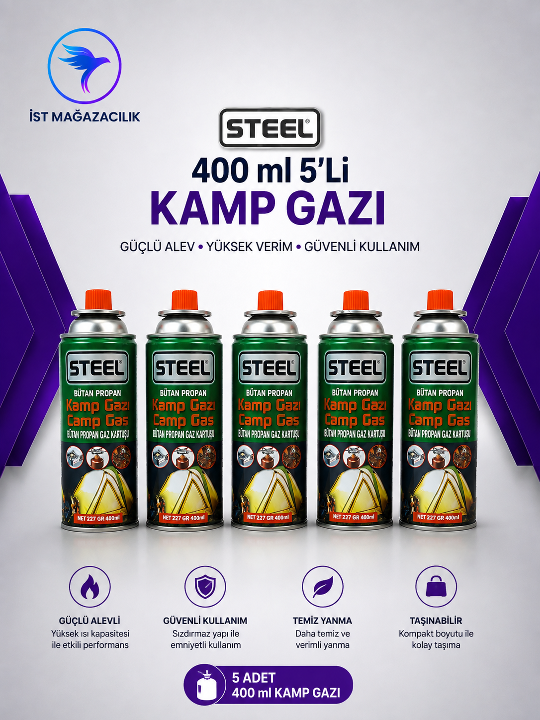 Steel 400 ml 5'li Kamp Gazı