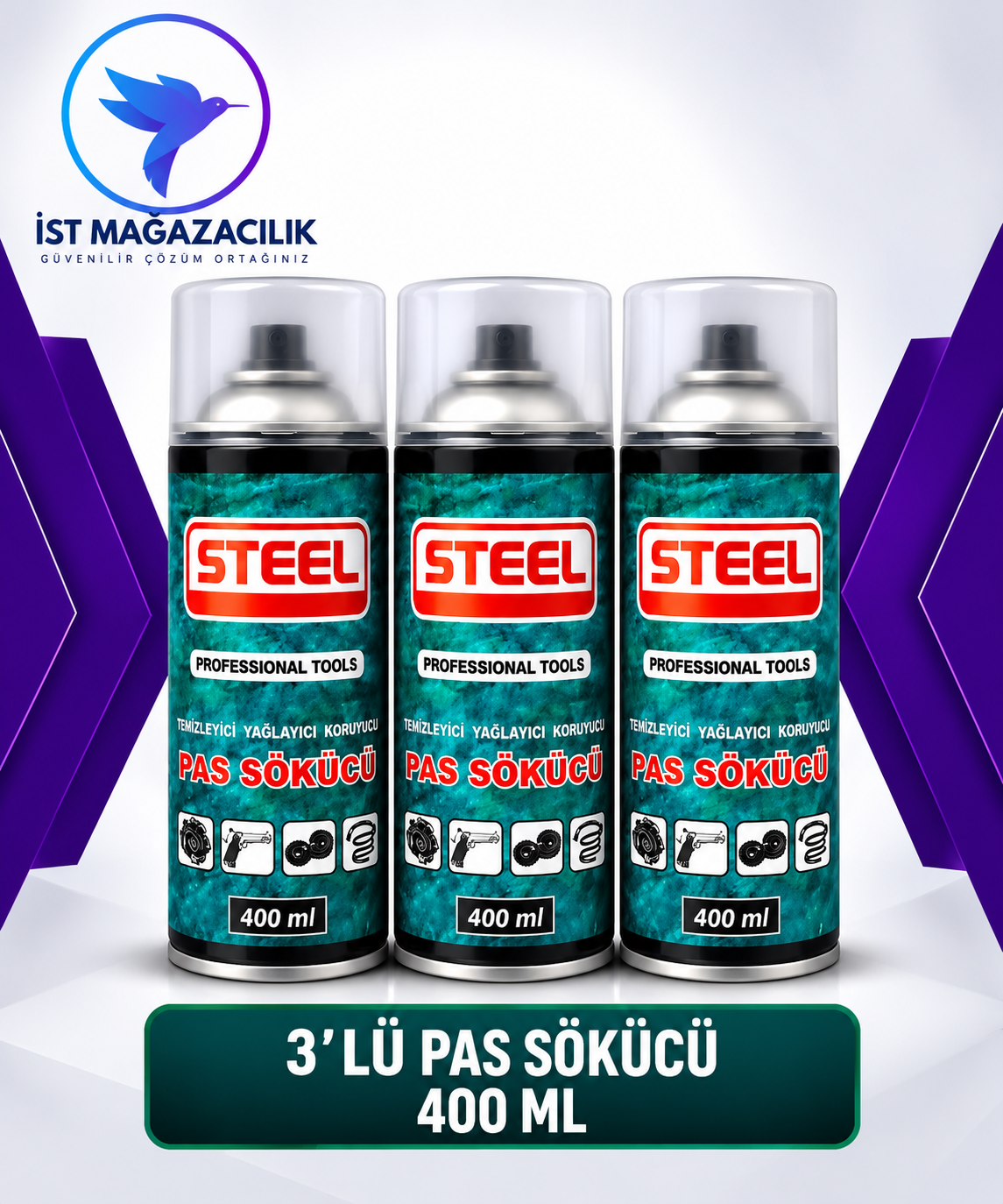 Steel 3'lü Pas Sökücü 400 ml
